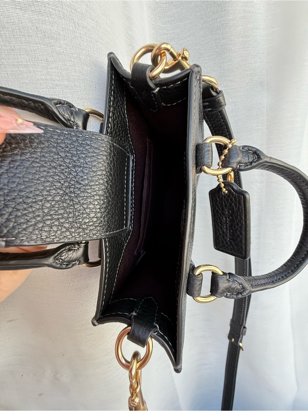 Coach Black Pebbled Leather Mini Tote with Gold Hardware - Picture 3 of 4